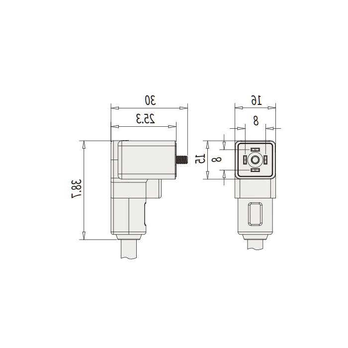 阀门插头类型C、DIN、8mm、4Pin、单端预铸PUR柔性电缆、黑色护套、6VC001-XXX