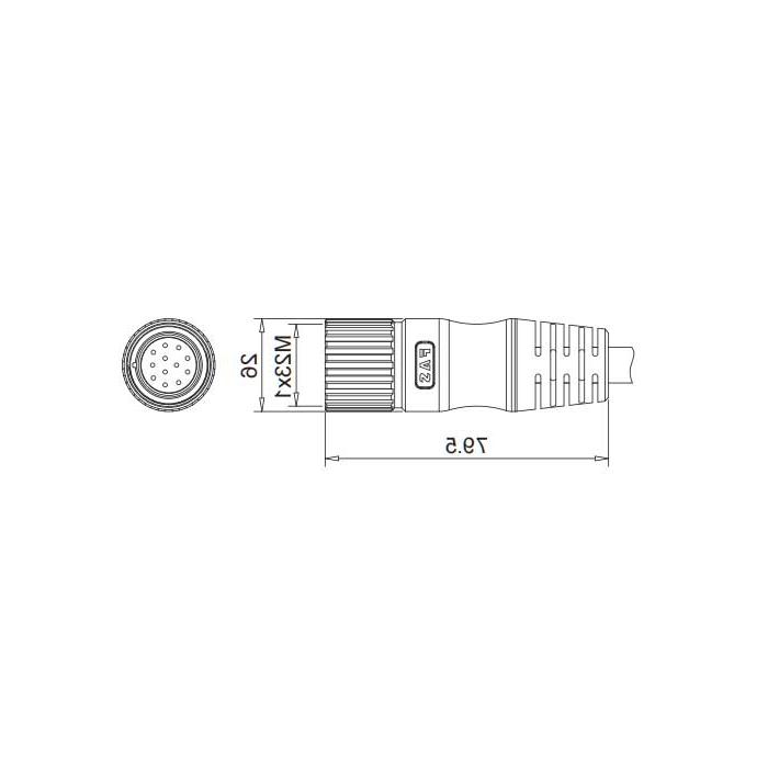 M23 12Pin、母头直型、单端预铸PUR柔性电缆、黑色护套、68BB01-XXX 